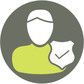 Icon of a person with checkmark covering their shoulder.