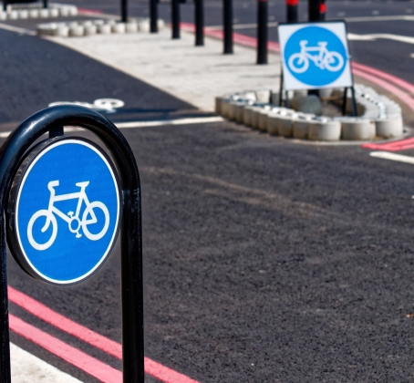 Cycle way with blue cycle way sign