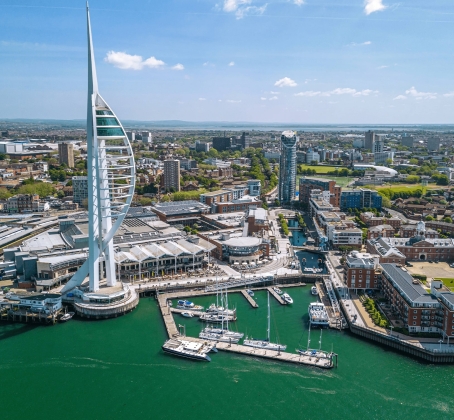 Sky view of Portsmouth city centre